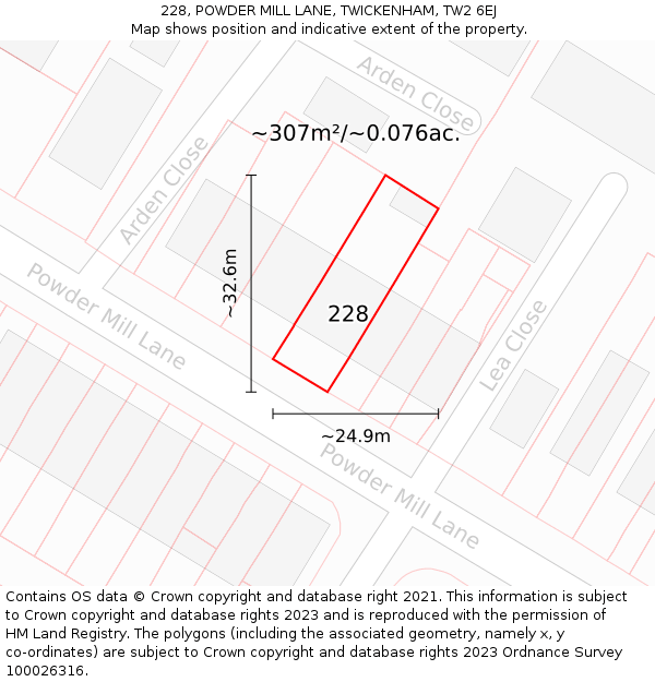 228, POWDER MILL LANE, TWICKENHAM, TW2 6EJ: Plot and title map