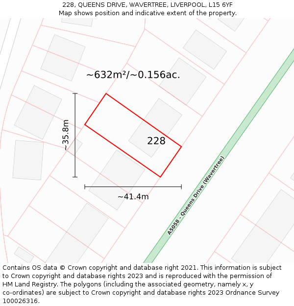 228, QUEENS DRIVE, WAVERTREE, LIVERPOOL, L15 6YF: Plot and title map