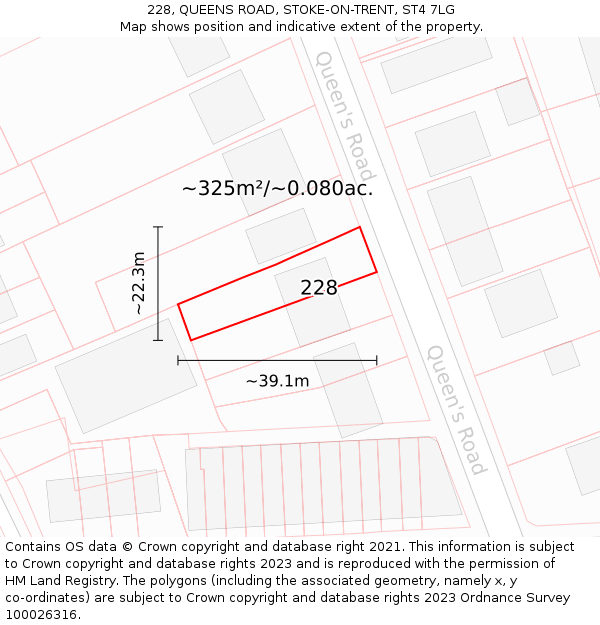 228, QUEENS ROAD, STOKE-ON-TRENT, ST4 7LG: Plot and title map