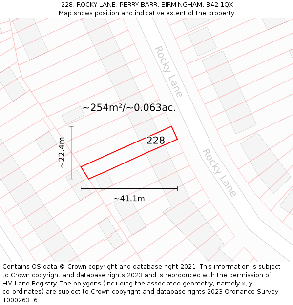 228, ROCKY LANE, PERRY BARR, BIRMINGHAM, B42 1QX: Plot and title map