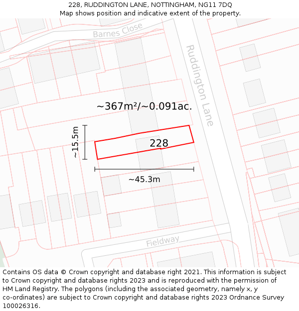 228, RUDDINGTON LANE, NOTTINGHAM, NG11 7DQ: Plot and title map