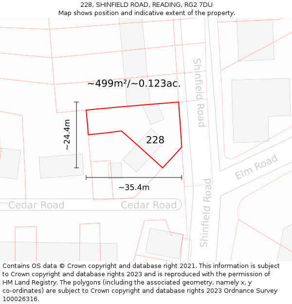 228, SHINFIELD ROAD, READING, RG2 7DU: Plot and title map