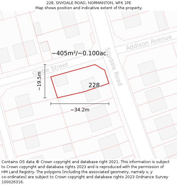 228, SNYDALE ROAD, NORMANTON, WF6 1PE: Plot and title map