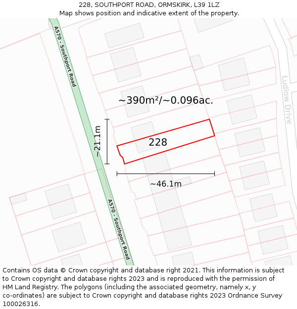 228, SOUTHPORT ROAD, ORMSKIRK, L39 1LZ: Plot and title map