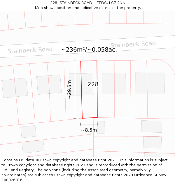 228, STAINBECK ROAD, LEEDS, LS7 2NN: Plot and title map