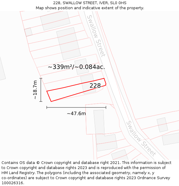 228, SWALLOW STREET, IVER, SL0 0HS: Plot and title map