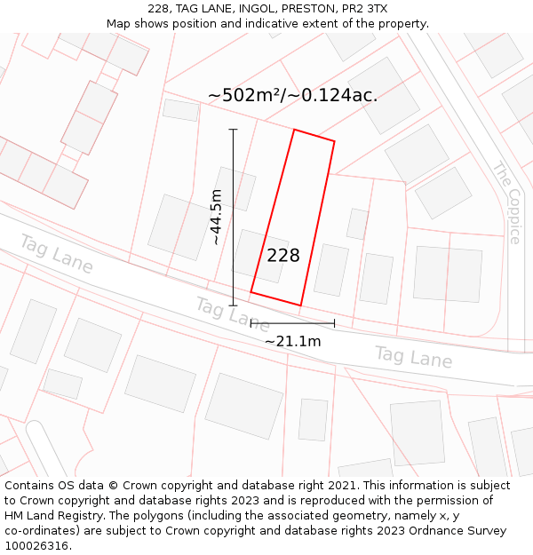 228, TAG LANE, INGOL, PRESTON, PR2 3TX: Plot and title map