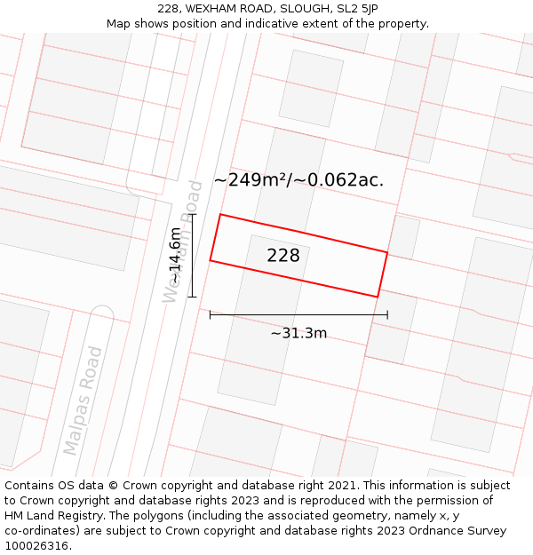 228, WEXHAM ROAD, SLOUGH, SL2 5JP: Plot and title map