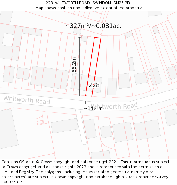 228, WHITWORTH ROAD, SWINDON, SN25 3BL: Plot and title map