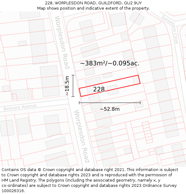 228, WORPLESDON ROAD, GUILDFORD, GU2 9UY: Plot and title map