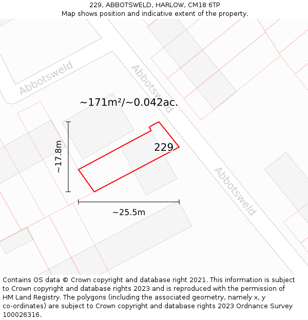 229, ABBOTSWELD, HARLOW, CM18 6TP: Plot and title map