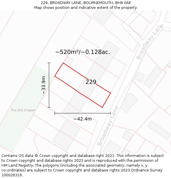 229, BROADWAY LANE, BOURNEMOUTH, BH8 0AE: Plot and title map