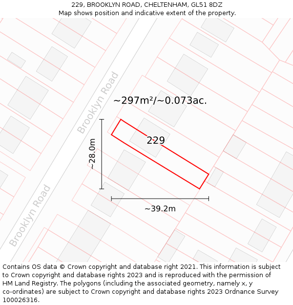 229, BROOKLYN ROAD, CHELTENHAM, GL51 8DZ: Plot and title map