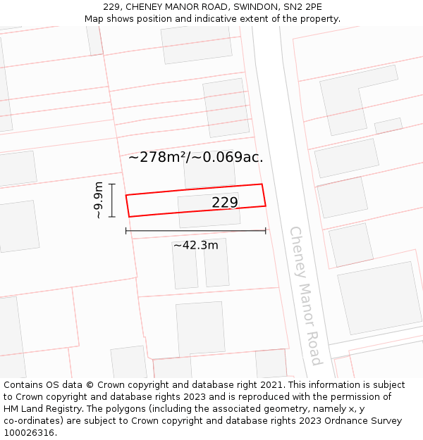 229, CHENEY MANOR ROAD, SWINDON, SN2 2PE: Plot and title map