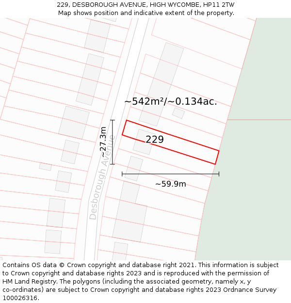 229, DESBOROUGH AVENUE, HIGH WYCOMBE, HP11 2TW: Plot and title map