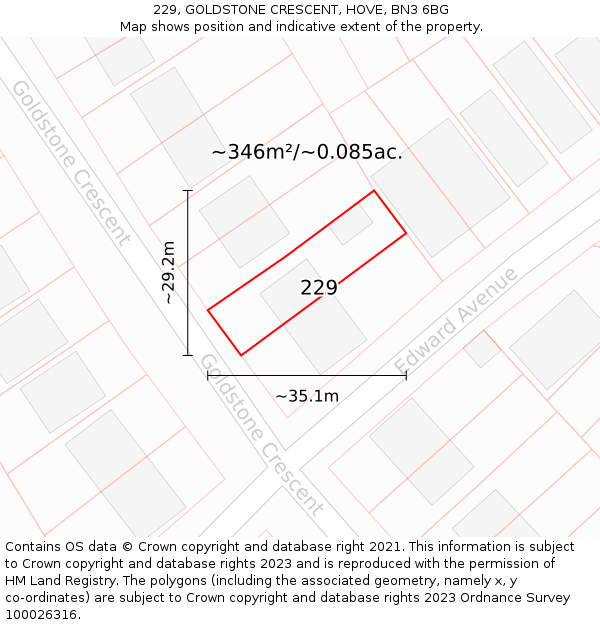 229, GOLDSTONE CRESCENT, HOVE, BN3 6BG: Plot and title map