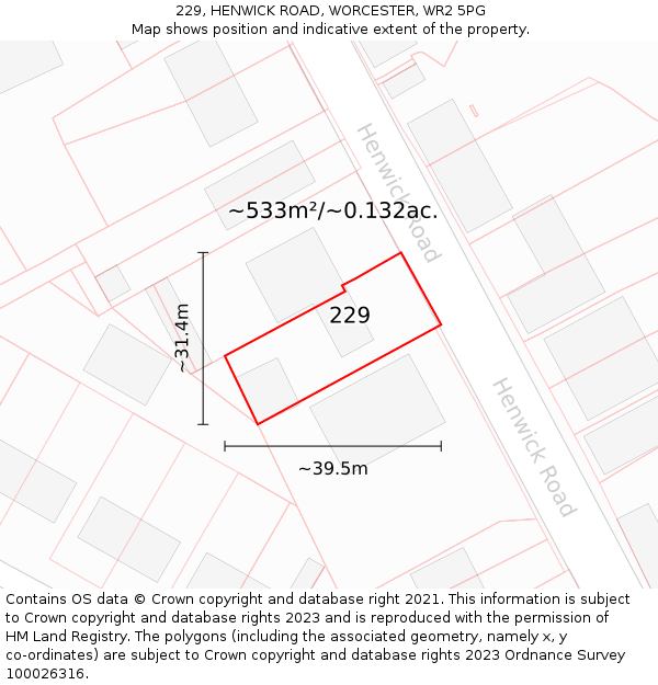 229, HENWICK ROAD, WORCESTER, WR2 5PG: Plot and title map