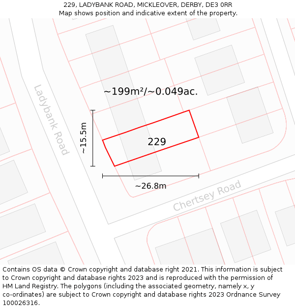 229, LADYBANK ROAD, MICKLEOVER, DERBY, DE3 0RR: Plot and title map