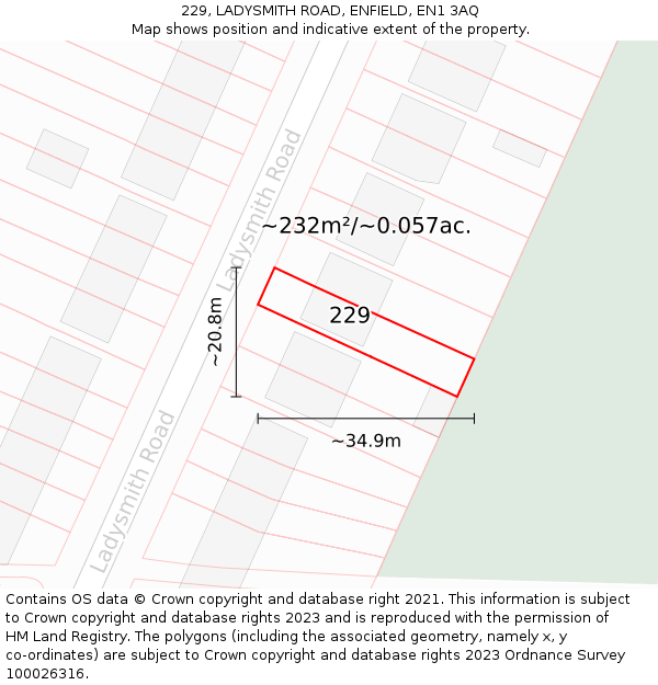 229, LADYSMITH ROAD, ENFIELD, EN1 3AQ: Plot and title map