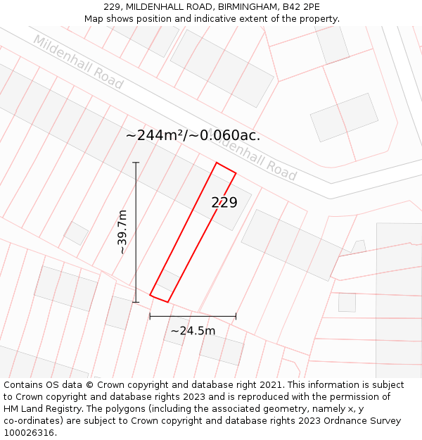 229, MILDENHALL ROAD, BIRMINGHAM, B42 2PE: Plot and title map