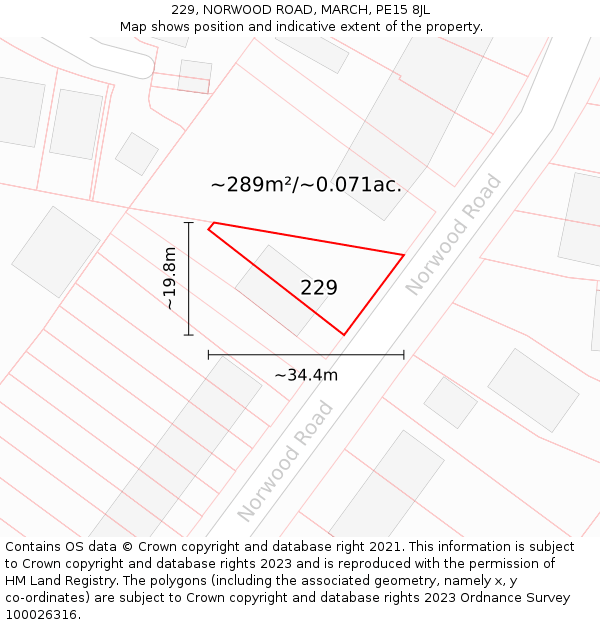 229, NORWOOD ROAD, MARCH, PE15 8JL: Plot and title map