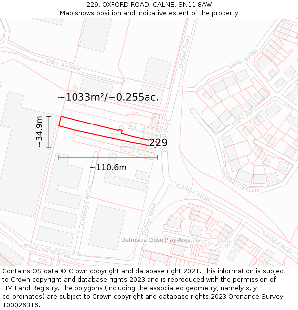 229, OXFORD ROAD, CALNE, SN11 8AW: Plot and title map