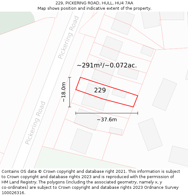 229, PICKERING ROAD, HULL, HU4 7AA: Plot and title map