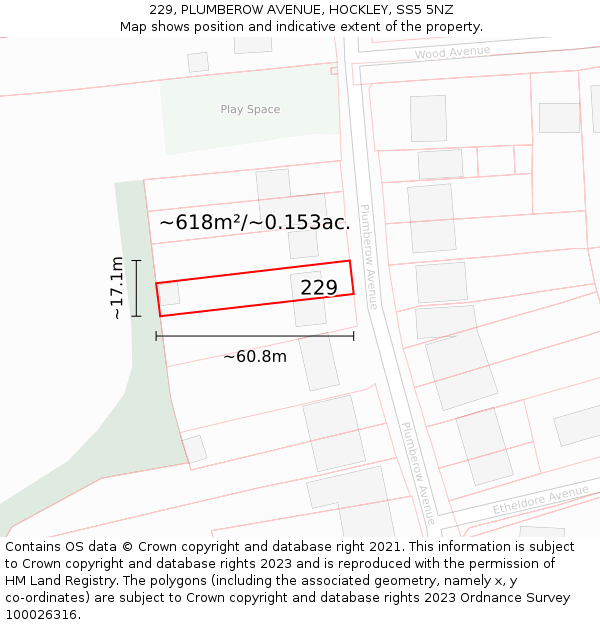 229, PLUMBEROW AVENUE, HOCKLEY, SS5 5NZ: Plot and title map