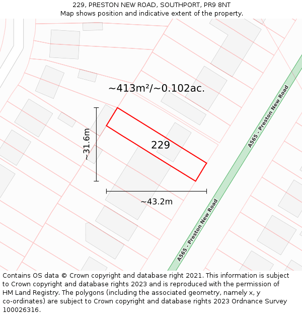 229, PRESTON NEW ROAD, SOUTHPORT, PR9 8NT: Plot and title map