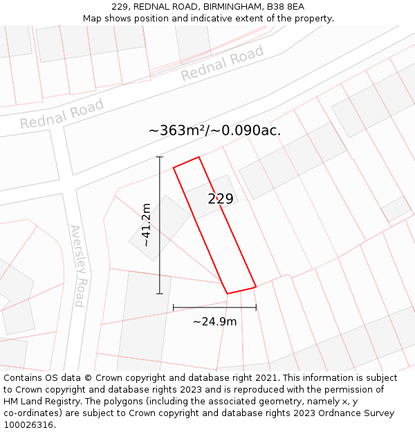 229, REDNAL ROAD, BIRMINGHAM, B38 8EA: Plot and title map