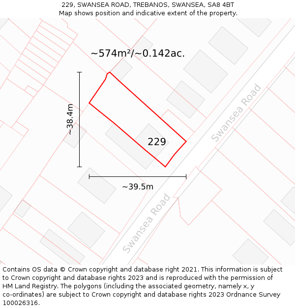 229, SWANSEA ROAD, TREBANOS, SWANSEA, SA8 4BT: Plot and title map