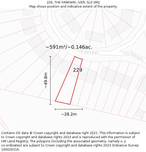 229, THE PARKWAY, IVER, SL0 0RQ: Plot and title map