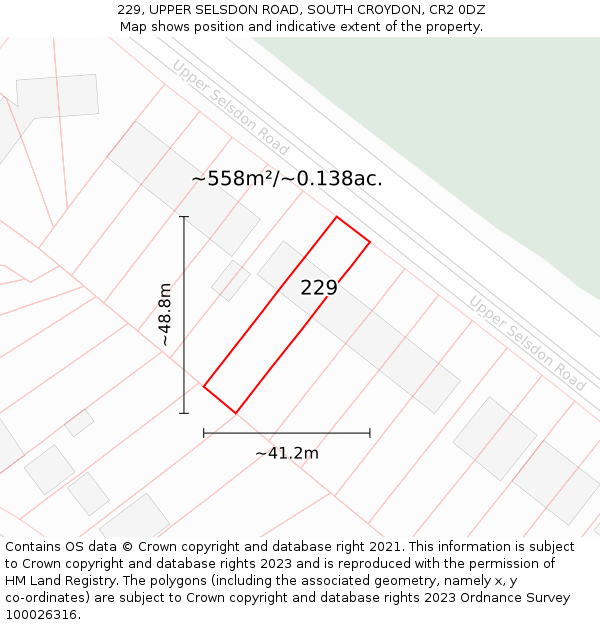 229, UPPER SELSDON ROAD, SOUTH CROYDON, CR2 0DZ: Plot and title map