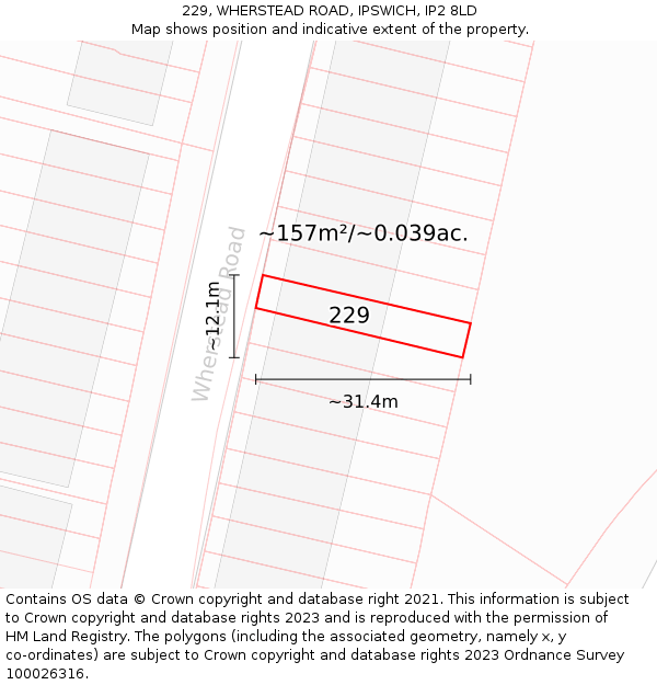 229, WHERSTEAD ROAD, IPSWICH, IP2 8LD: Plot and title map