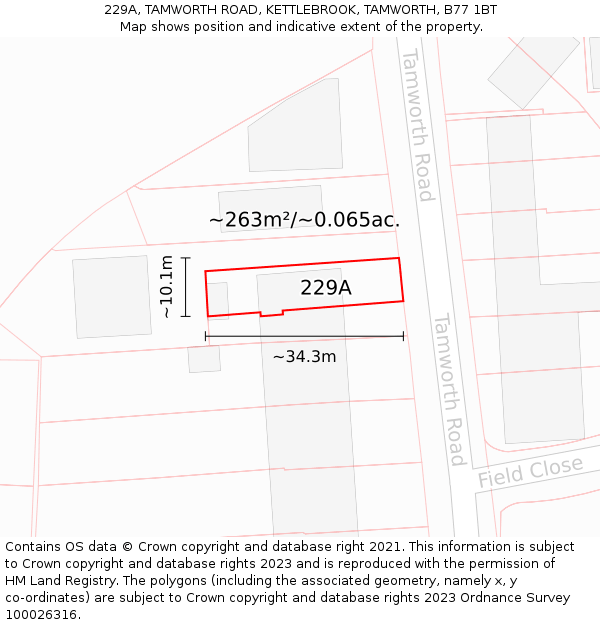 229A, TAMWORTH ROAD, KETTLEBROOK, TAMWORTH, B77 1BT: Plot and title map