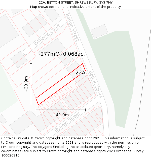 22A, BETTON STREET, SHREWSBURY, SY3 7NY: Plot and title map