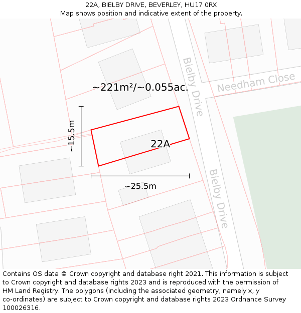 22A, BIELBY DRIVE, BEVERLEY, HU17 0RX: Plot and title map