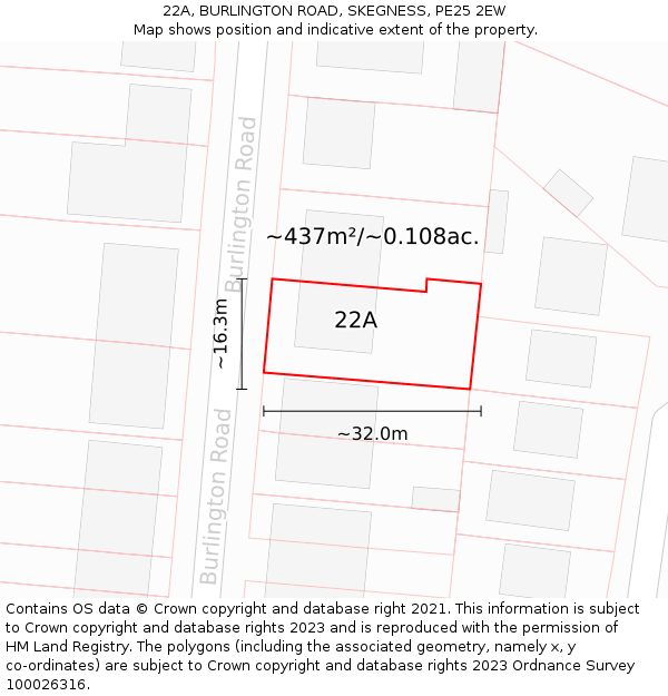 22A, BURLINGTON ROAD, SKEGNESS, PE25 2EW: Plot and title map