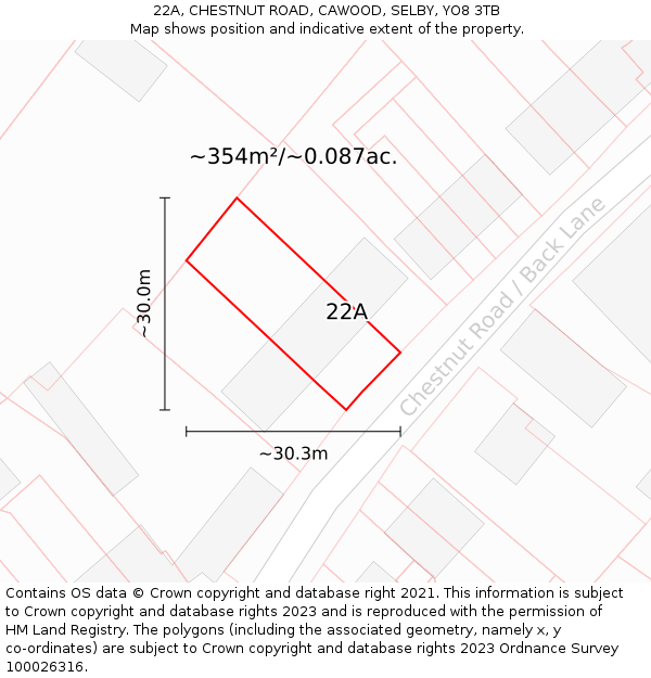 22A, CHESTNUT ROAD, CAWOOD, SELBY, YO8 3TB: Plot and title map