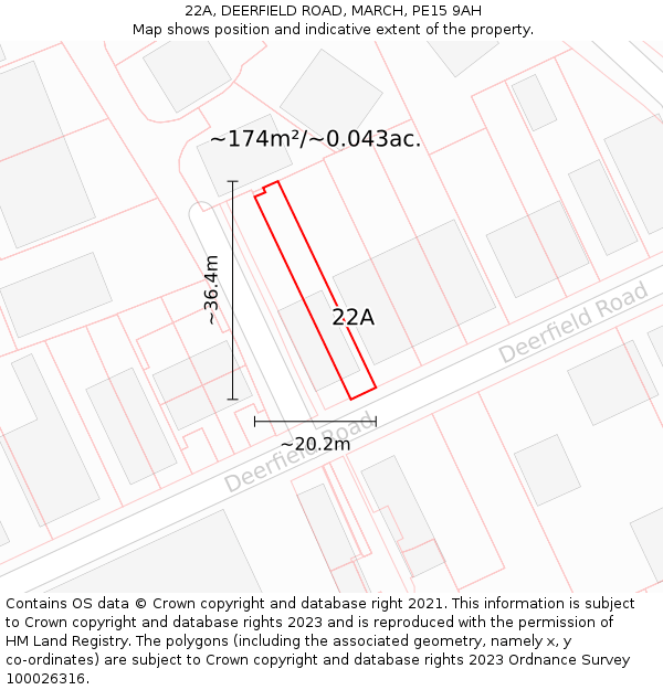 22A, DEERFIELD ROAD, MARCH, PE15 9AH: Plot and title map