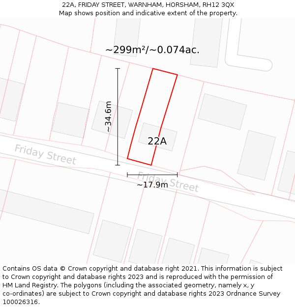 22A, FRIDAY STREET, WARNHAM, HORSHAM, RH12 3QX: Plot and title map