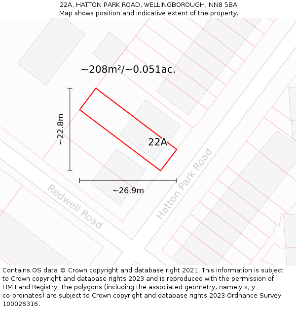 22A, HATTON PARK ROAD, WELLINGBOROUGH, NN8 5BA: Plot and title map