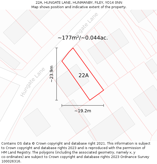 22A, HUNGATE LANE, HUNMANBY, FILEY, YO14 0NN: Plot and title map