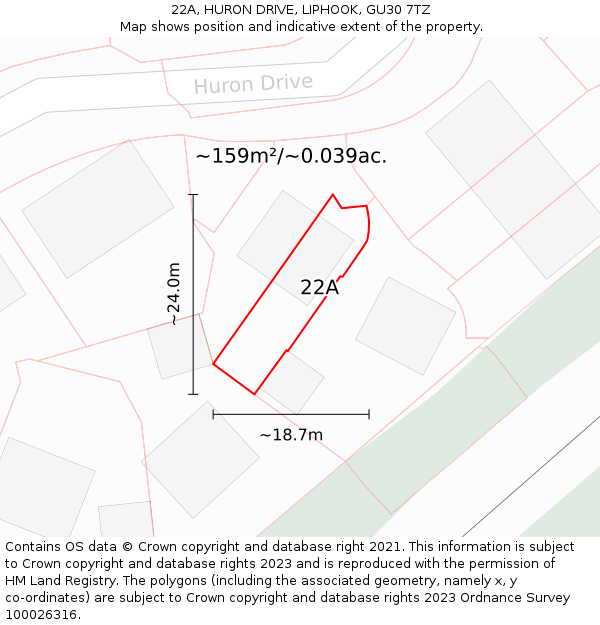 22A, HURON DRIVE, LIPHOOK, GU30 7TZ: Plot and title map