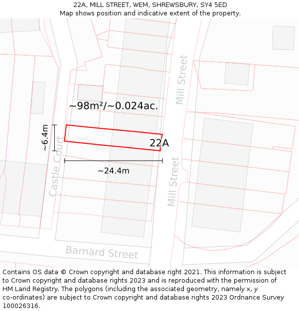 22A, MILL STREET, WEM, SHREWSBURY, SY4 5ED: Plot and title map