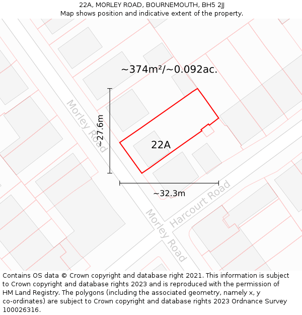 22A, MORLEY ROAD, BOURNEMOUTH, BH5 2JJ: Plot and title map