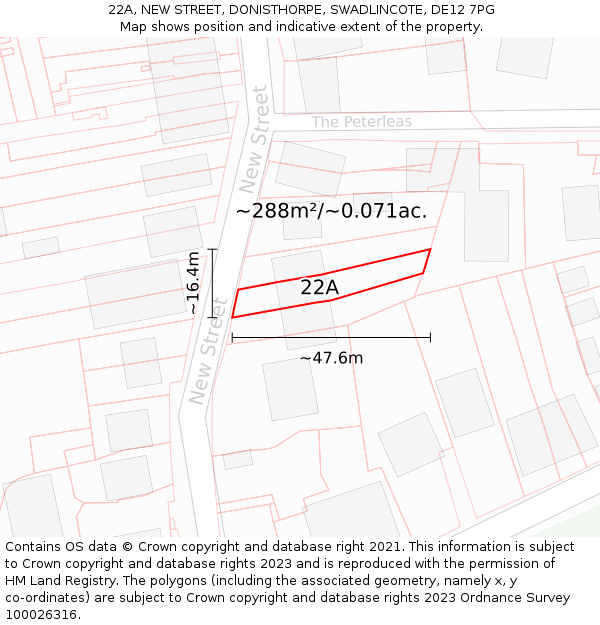 22A, NEW STREET, DONISTHORPE, SWADLINCOTE, DE12 7PG: Plot and title map