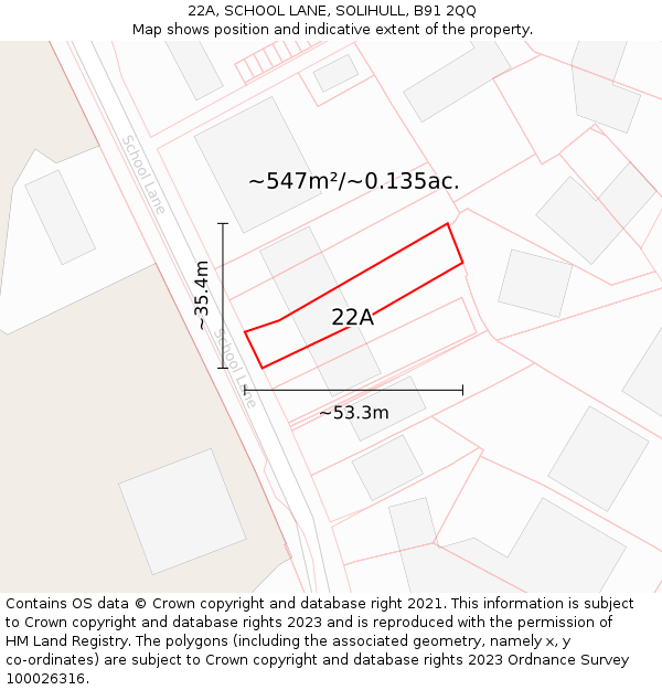 22A, SCHOOL LANE, SOLIHULL, B91 2QQ: Plot and title map