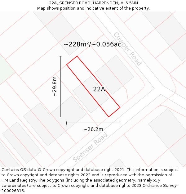 22A, SPENSER ROAD, HARPENDEN, AL5 5NN: Plot and title map