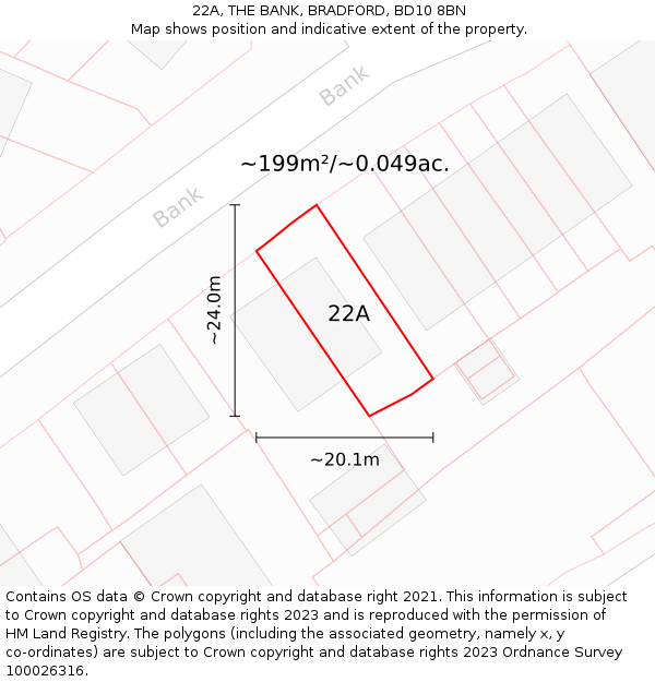 22A, THE BANK, BRADFORD, BD10 8BN: Plot and title map